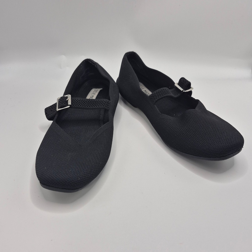 Steve Madden Womens Black Knit Mary Jane Buckle Strap Ballet Flats Size 9